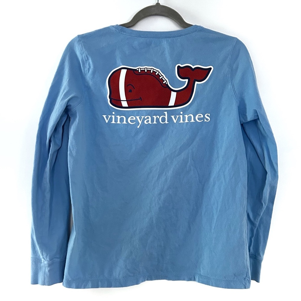 Vineyard Vines Football Long Sleeve Shirt Men’s Small Baby Blue White Whale